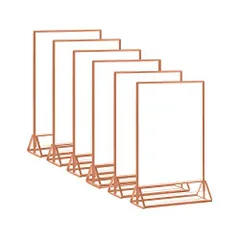 RoseGold-2L XMSSAA サインホルダー フォトフレーム サインスタンド 両面用 アクリル製 透明 縦置き 2L判 カードスタンド ポップスタンド 設置簡単 垂直スタンド付き テーブル番号/広告/写真/メニューの表示 POPスタンド 6本セット (