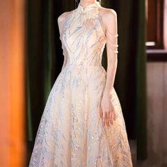スクエアチュールギャザーフラワースパンコールIラインドレス結婚式