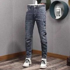 デニム パンツ メンズ ファッション 服  オシャレ シンプル 大人 かっこいい 大きいサイズ ストリート 紳士服 秋冬 アメリカン ダーク ブルー ジーンズ ハイエンド コットンストレッチ ウォッシュ スリム フィット パンツ
