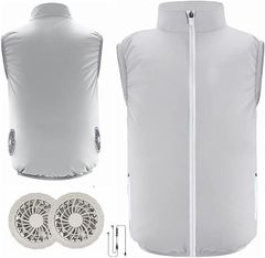 空調服 空調作業服 ベスト ファン付き　男女兼用 バッテリー給電式　3段階調節 (XL、グレー)