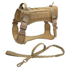 犬 ミリタリー ハーネス 首輪 リード 2点セット ダブルハンドル 軍犬 k9 大型犬 中型犬 ベージュ
