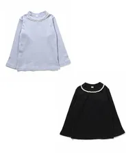 新品　apres les cours（アプレ レ クール） 衿フリルリブトップス　トップス 長袖Tシャツ　100㎝　110㎝　120㎝　130㎝　140cm ブラック　ブルー　無地　インナー　レース