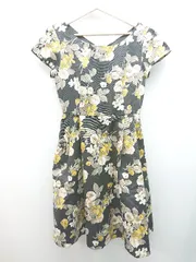 ◇ ◎ ●未使用● ROPE PICNIC バックファスナー 上品 半袖 ひざ丈 ワンピース サイズ38 ブラック イエロー レディース E  【1307210047054】