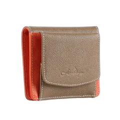 ☆ グレーベージュxオレンジ ☆ Digne レザースリムミニウォレット byLIZDAYS LIZDAYS リズデイズ 財布 lz-66114 二つ折り財布 2つ折り財布 ミニ財布 折りたたみ財布 ボックス型小銭入れ box型小銭入れ スキミング防止 本革