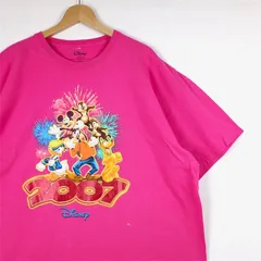 メンズUS-XXLサイズ 00's ディズニー 半袖プリントTシャツ ミッキー ドナルド ピンク t-2291n