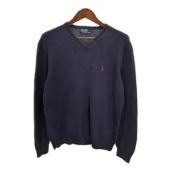 Polo by Ralph Lauren ポロ ラルフローレン Vネック コットン ニット セーター ワンポイントロゴ ネイビー (メンズ M) 中古 古着 S1344