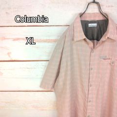 Columbia コロンビア 半袖シャツ ロゴ入り胸ポケット付き ピンク系 他 チェック メンズ XLサイズ