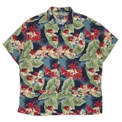 チャップスラルフローレン CHAPS Ralph Lauren 90s 90年代 総柄 オープンカラーシャツ ボックス 開襟 半袖 旧タグ POLO ポロ 花柄 USA ヴィンテージ 古着 メンズ シャツ ブルー系 XL【中古】