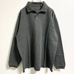 古着 used GEORGE 長袖ポロシャツ　ストライプ柄　レトロデザイン　深緑　ノームコア　シンプル　Lサイズのサムネイル