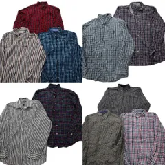 古着卸 まとめ売り チャップス 長袖シャツ 10枚セット (メンズ XL ) マルチストライプ チェック ワンポイント 中古 古着 MY4417