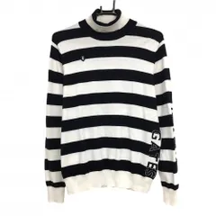 パーリーゲイツ タートルネックセーター 白×ネイビー ボーダー 胸ロゴ ニット  レディース 1(M) ゴルフウェア PEARLY GATES