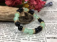 ジェイド(ライトグリーン)×オニキス パワーストーン ブレスレット 8mm （ゴールド）レディース 女性  数珠ブレス 開運 プレゼント ギフト  [8]