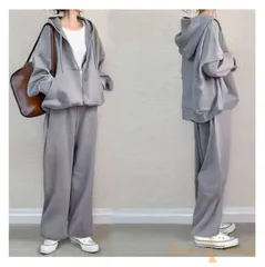 スウェット セットアップ 未使用 レディース 上下セット アウター パーカー ジャージ スウェット スウェットパンツ ワイドパンツ ルームウェア 大きいサイズ フード付き ジップアップ パーカー weixz178