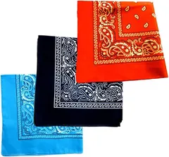 Kai La Nalu バンダナ 大判 ハンカチ ランチクロス スカーフ スクエア ペイズリー 柄 54cm 4水/紺/橙( (4)水/紺/橙,  大)
