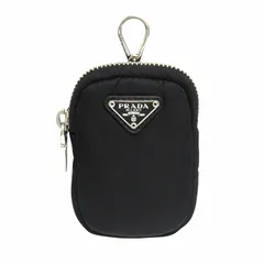 美品 プラダ PRADA トライアングルロゴ ミニ ポーチ ナイロン ウエスト バッグ アクセサリー Re-Nylon 小物入れ フック金具 三角ロゴプレート 黒 ブラック シルバー レディース メンズ