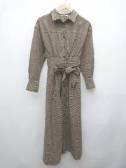 ◇ ◎ dazzlin ダズリン グレンチェック 長袖 ロング ワンピース サイズF ベージュ ブラック系 レディース P  【1406110011353】