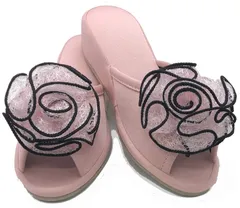 【迅速発送】ヒールスリッパ レディース 室内 軽量 静音 おしゃれ 4cm 美脚 STYLE ローズ ピンク (学校 参観日 受験 プロ用 サロン エステ などに)