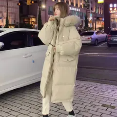 パーカー コート アウター 上着 レディース ダウン ファー 前開き ロングコート ダウンコート ロング 長袖 ボリューム袖 萌袖 フード もこもこ ふわふわ ふっくら ファスナー ポケット フェイクファー かわいい 大人可愛い きれいめ シンプル カジュアル