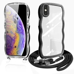 iPhone XS ケース iphone X ショルダー クリア iphoneX/XS スマホケース 透明 TPU カバー ストラップ付き 肩掛け 首掛け 紐付き 斜めがけ 創意 個性 可愛い かわいい 韓国 耐衝撃 アイフォンXS/X(ブラック)
