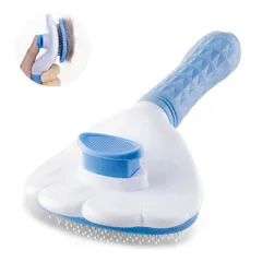 【新着商品】ボタンを押して抜け毛が簡単に取れる ワンマッサージしながら抜け毛除去 くし 長毛種・短毛種 グルーミングブラシ 猫 犬 スリッカーブラシ 猫・犬兼用(ブルー) ヒーリングブラシ ペット用ブラシ痛くない 【正規品】SanMori