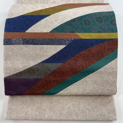 袋帯 美品 名品 人間国宝 中村勇二郎 落款 菊 幾何学 切嵌 銀糸 薄ピンク お太鼓柄 正絹 【中古】