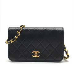 美品 CHANEL シャネル ココマーク ミニ マトラッセ プッシュロック ラムスキン チェーン ショルダー レディース バッグ 鞄 ブラック a7738