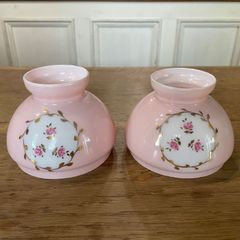 【2個セット】フランスアンティーク　ピンク　オパリンガラス　小花　ランプシェード　照明器具　　フレンチインテリア【691-A】