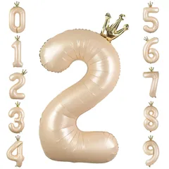 【在庫セール】誕生日 40インチ 大きい 風船 ナンバー2 バースデーバルーン 数字 王冠付き クラウン 飾り付け バルーン 結婚式 パーティー 記念日 GRESATEK ウェディング キャラメル