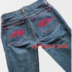 VIVIENNE TAMフレアデニム XS 刺繍 赤いステッチと背面の刺繍が特徴的なデザインで、ひときわ目立つ！のサムネイル