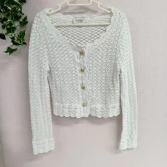 [J.Crew] ジェイクルー コットン100％ カーディガン ボレロ レディース 古着 金ボタン 白 サイズS（い-10，オ ）のサムネイル