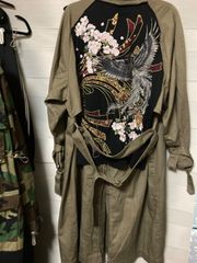和柄リメイクトレンチコート　メンズ　古着　リメイク