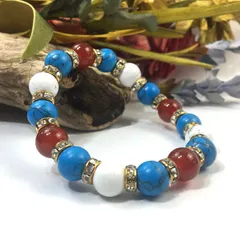 赤瑪瑙×ハウライト×ターコイズ パワーストーンブレス 10mm（ゴールド）メンズ・レディース 男性・女性 数珠ブレス 開運  [3] 