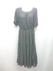 ◇ GLACIER カジュアル 透け感 ウエストゴム 五分袖 ロング丈 ワンピース サイズS チャコール レディース E  【1310050010393】