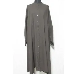 美品 mizuiro ind ミズイロインド バンドカラー ロング シャツワンピース ブラウン レディース 古着 中古 USED