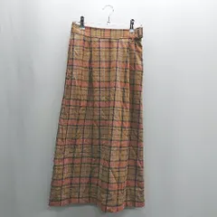 ◇ ⊇ Techichi チェック柄 スリット加工 ロング丈 フレア スカート サイズM ブラウン オレンジ ブラック系 レディース E  【1409100038880】