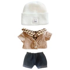 【在庫処分】人形の服 niannyyhouse 20cm 着せ替え 帽子+セーター+半ズボン 3点セット 格子縞のセーター ぬいぐるみ 用 綿人形の服 人形ベビー服 (c2)