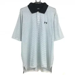 ★値下げ★アンダーアーマー 半袖ポロシャツ 白×グリーン ボーダー メンズ XL ゴルフウェア UNDER ARMOUR