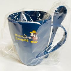 【新品】ディズニー　ミッキーキャンピング　マグカップ　スプーン付き　ネイビー