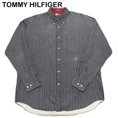 TOMMY HILFIGER オールドトミー 90s 旧ロゴ 刺繍 フラワー ドット ボタンダウン フォーマル 総柄 長袖シャツ Lサイズ
