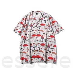トップス カーディガン メンズ レディース 半袖シャツ 印刷 アロハシャツ 4つのサイズが選択可 M-3Lサイズ カップル リラックス ゆったり 夏 男女兼用 キノコ レッド