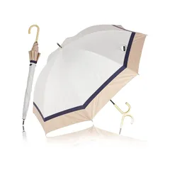 KIZAWA 日傘 uvカット 100 遮光 長傘 完全遮光 日傘兼用雨傘 レディース 5級撥水 軽量 かわいい 晴雨兼用 遮熱 丈夫 耐風 母の日のプレゼント ラタン バンブー 持ち手 親骨55cm (【3色ミックス】オフ×ベージュ)