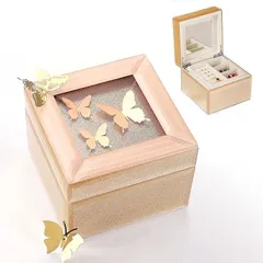 フェイスピーチ クリスマスプレゼント 女性 彼女 ジュエリーボックス ガラス製蝶友達 お母さん 誕生日プレゼント 妻 結婚記念日プレゼント 高級 おしゃれ アクセサリケース(ピンクゴールド)