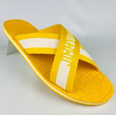 新品未使用★JIMMY CHOO・ジミーチュウ メンズ キャンバスストラップ エンボス加工アイコンロゴ ラバー サンダル (46) ブランド イタリア製 メンズ 靴 イエローのサムネイル