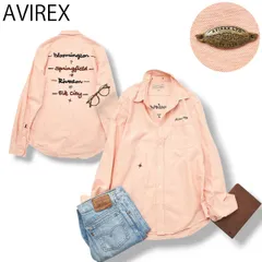 アヴィレックス AVIREX 長袖 レギュラーカラー コットン ロゴ刺繍 ワーク シャツ L サーモンピンク メンズ 男性用 アメトラ カジュアル 