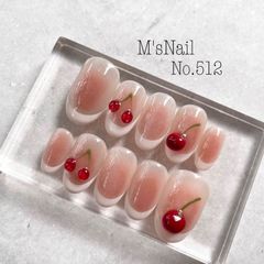 ネイルチップ さくらんぼ ちゅるん うるうる ピンク フレンチ 可愛い ガーリー 韓国 マグネット キラキラ