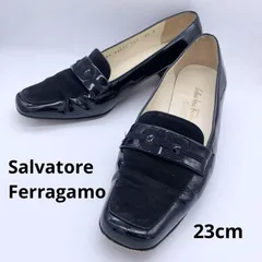 フェラガモ ローファー 23cm エナメル×スエード スクエアトゥ