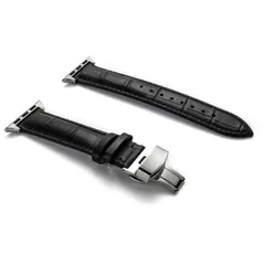 Apple Watch バンド 交換用 レザー  ベルト Dバックル バタフライバックル ビジネス ブラック シルバー シリーズ 3 4 5 6 7 8 9 SE 38 40 41 42 44 45 49 mm　全機種対応 スマートウォッチ