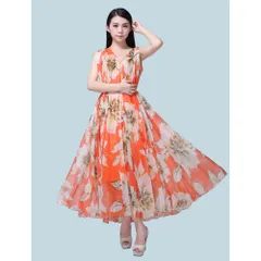 ☆ オレンジ ☆ ワンピース 花柄 ワンピース 花柄 ノースリーブ ロングワンピース ロングワンピ ワンピ マキシワンピース リゾートワンピース リゾートワンピ マキシワンピ 花柄ワンピース 袖なし ハワイアン ベルト付き かわいい 可愛い リゾート 夏