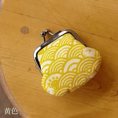 お賽銭用がま口/福猫青海波(黄色) 財布 コインケース 小銭入れ