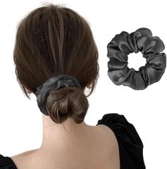 ヘアゴム シルク100% シュシュ ヘアアクセサリー 髪ゴム ボリューム 髪にやさしく跡がつかない かわいい おしゃれ 大人 静電気防止 大人っぽい プレゼント1個セット ダークグレー